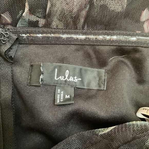 Lulus Ideal Beauty Dress Women's M Black Floral Maxi Mesh Off the Shoulder NWOT - Picture 12 of 13